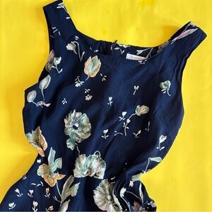 Vintage 90s Express Navy Blue Floral Sleeveless Wrap Style Dress